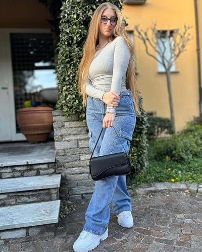 Barabum Shoulder Bag for Women,Y2K Trendy Purse Vegan Leather Hobo Handbags,Clutch Saddle Bag with 2 Removable Straps2