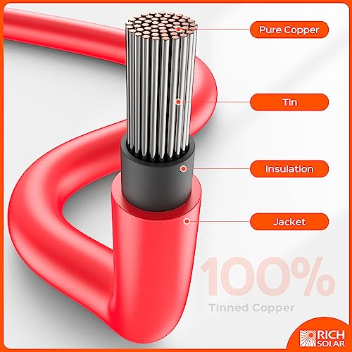 RICH SOLAR 10 Gauge 10AWG One Pair 30 Feet Red + 30 Feet Black Solar Panel Extension Cable Wire with Female and Male Connectors (30FT 10AWG) - Thumbnail 4