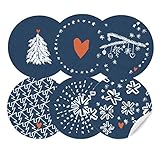 24 Weihnachtsdeko Aufkleber Blau Weiß im Handlettering Stil, runde Sticker für Weihnachtsgeschenke, MATTE Papieraufkleber für selbst gebastelte Adventskalender & Geschenkpapier an Weihnachten