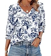 XIEERDUO Womens 3/4 Sleeve Tops with Buttons V-Neck Summer Outfits Casual Blouse Shirts Beach Vac...