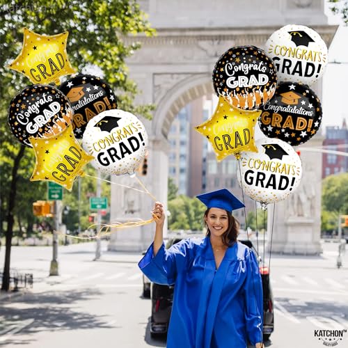 Image of KatchOn, Congrats Grad Balloon Set - 18 Inch, Pack of 12 | Congrats Grad Balloons for Graduation Decorations 2026, Black and Gold Graduation Balloons, Congrats Grad Decorations, Grad Party Decor