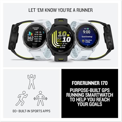 Image of Garmin Forerunner 170, GPS Running Smartwatch, Advanced Training Metrics and Recovery Insights, Black with Black /Amp Yellow Band
