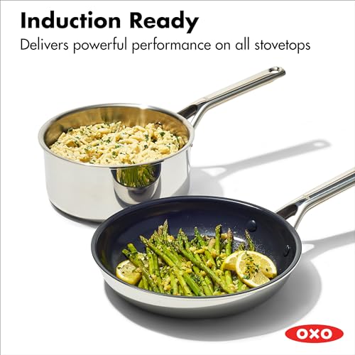 OXO 13 Piece Stainless Steel Cookware Set, Tri-Ply Multiclad Pots & Pans, PFAS-Free Ceramic Nonstick Coated Frying Pans, Induction Compatible, Dishwasher & Oven Safe, Sauce, Stock, Saute, Silver - image 2