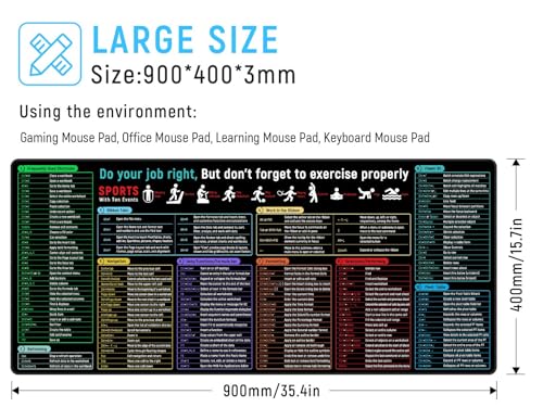 Image of JIALONG Excel Shortcuts Large Gaming Mouse Pad Extra XXL 35.4x15.75 inches Thick Extended Excel Formulas Cheat Sheet Desk Pad Computer Keyboard Mat for MacBook, PC, Laptop, Office Home