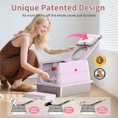 Stainless Steel Cat Litter Tray,SUS304 Metal,Removable Flip Cover & Enclosed High-Sided Designs, XXL Cat Toilet | Odor Control | Anti-Leakage | Durable | Non-Stick Surface | with Scoop,Pedal,Lid - Image 4