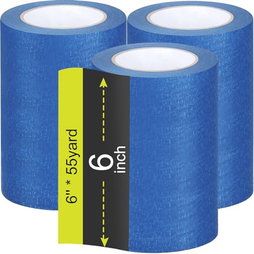 Fainne 3 Rolls Blue Painters Paint Masking Tape, Blue, 6 Inch X 55 Yards