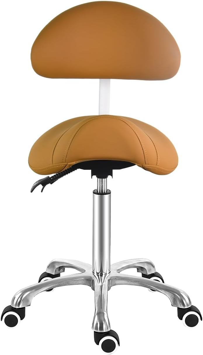 Antlu Saddle Stool Chair with Back Support, Ergonomic Esthetician Stool Chair for Salon Tattoo Spa Medical Dentist Clinic (with Backrest, Camel)