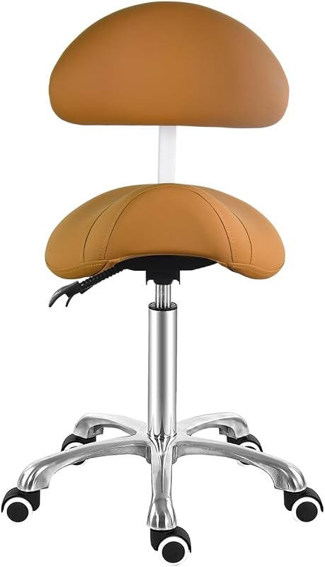 Banqueta Antlu tipo sela com encosto, altura ajustável, Camel