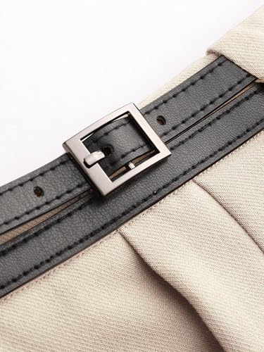 CIDER Dress Pants Women Mid Rise Belted Pocket Pleated Wide Leg Trousers2