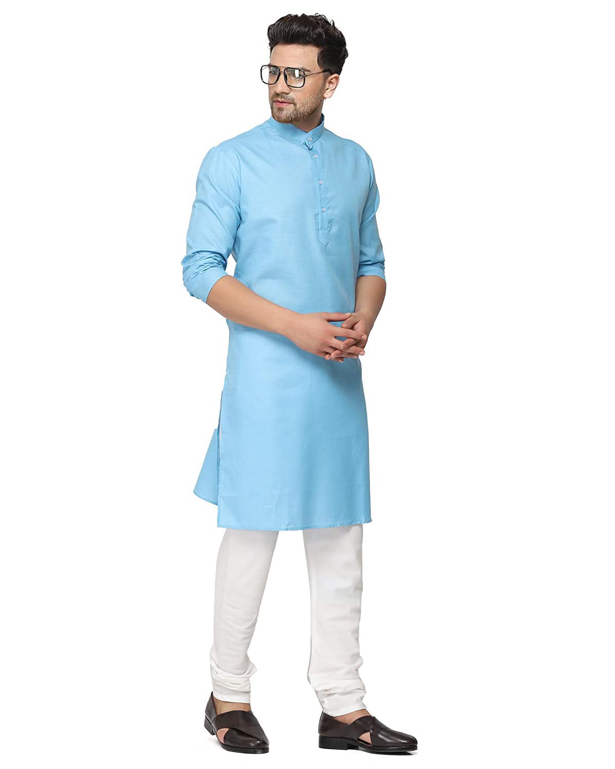 gauri laxmi enterprise GauriLaxmi Enterprise Men's Solid Straight Kurta Pyjama Set (Full Pair_Cotton Blend) (12 Colors) (XX-Small, Yellow (Light))-picture-26