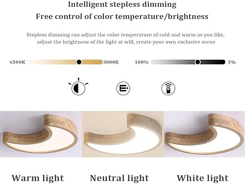Miniatura 6 de LYZAP Modern Dimmable Moon Ceiling Lamp with Remote ControlWood Children Ceiling Light, Interior Bedroom Living Room Ceiling LightDining Room