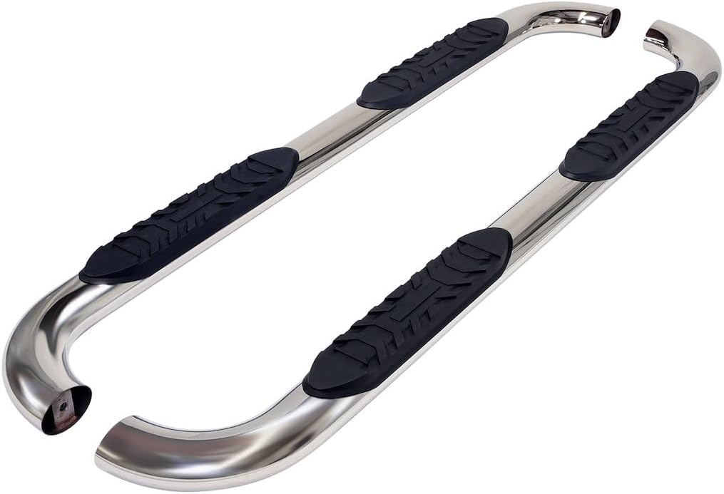 TrailFX Nerf Bars for Toyota Tundra Crew Max 2007-2021 Polished Marine-Grade Stainless Steel 4 Inch Oval Bent Side Steps with Slip-Resistant Molded Step Pads Rocker Panel Mount Set of 2 Running Boards