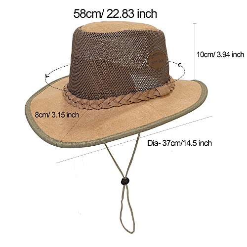 Mesh Cowboy Sun Hats For Men Soaker Golf Adjustable Wide-Brim Fishing Caps Outdoor Summer Beach Sun Hats Khaki #TOP2
