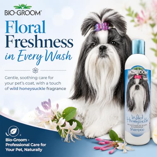 Image of Bio-Groom Wild Honeysuckle Dog Shampoo - Natural Scent Pet Shampoo, Aloe Vera, Chamomile, Cat & Dog Bathing Supplies, Puppy Wash, Cruelty-Free, Made in USA, Quick Rinse Cat Shampoo - 12 fl oz 1-Pack