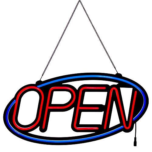 Led Neon Open Sign For Business 24X12In Large Size Blue Oval Frame Red Letters 10 Flashing Modes With Fr Wireless Remote Super Bright By Wetocke #TOP2