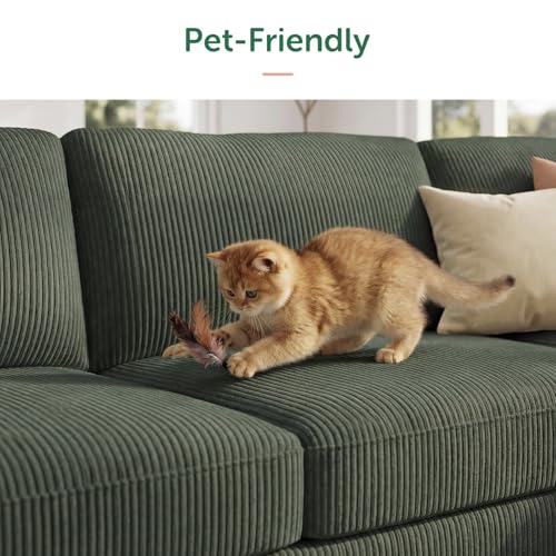 Image of HONBAY Corduroy Sectional Sofa with Storage, U Shape Sectional Sofa with Chaise, Sectional Couches for Living Room, Green