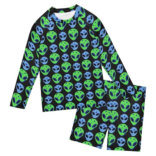 Cute Alien UFO Baby Boys' Toddler Long Sleeved Rashguard Swim Bathing Suit Set B0403998