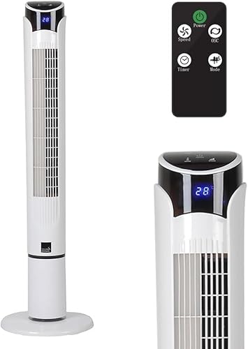 Greenfields Oscillating 40" Tower Fan with 3 Cooling Speeds - 12 Hour Timer with Large LED Display - Floor Bladeless Fan - Bedroom Living Room Office - Timer and Remote (White)