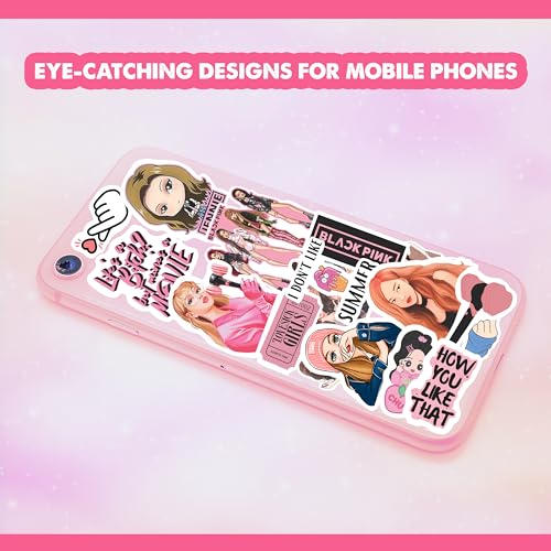 Image of FlyBuyHub Black Pink Aesthetic Vinyl Journal Stickers for Phone Case, Laptop, Notebook, Dairy, Water Bottle, Etc Self-Adhesive Stickers Set of 50 Glossy and Waterproof Stickers (Blackpink)