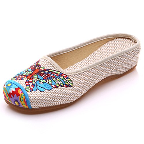 Qhome Linen Women's Chinese Butterfly Weave Household Canvas Flat Slippers