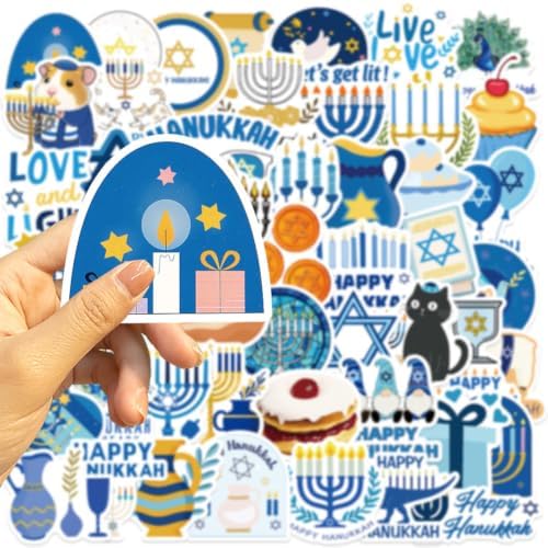 Happy Hanukkah 스티커 |50피스 유대인 문화 테마 방수 비닐 데칼 — 사진 4