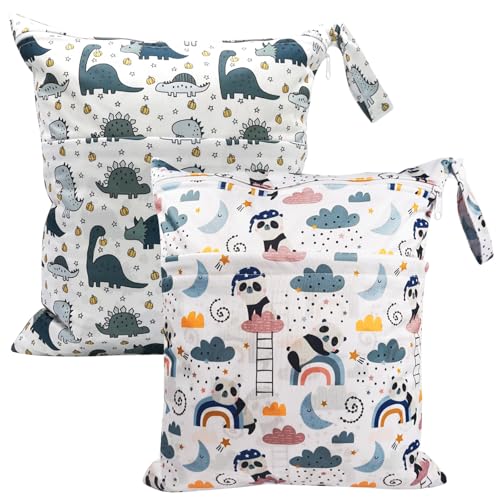 MOLENCO 2 bolsas de humedad para guardería, bolsas húmedas grandes, resistentes al agua, lavables, organizadores con cremallera para pañales para niños pequeños, viajes, gimnasio, playa, piscina
