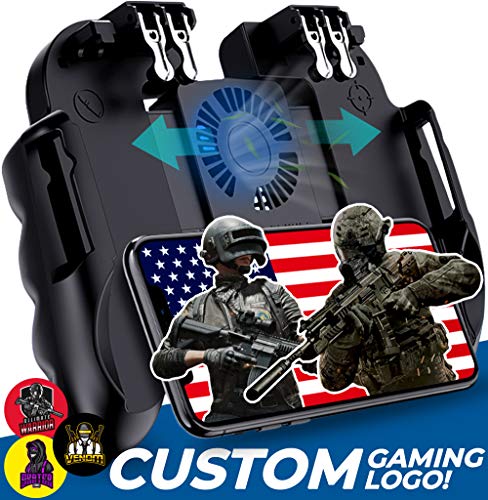 4 Trigger Mobile Game Controller with Cooling Fan Adjustable Stand for PUBG/Call of Duty/Fotnite [6 Finger Mode] GAMR+ L1R1 L2R2 Gaming Grip Gamepad