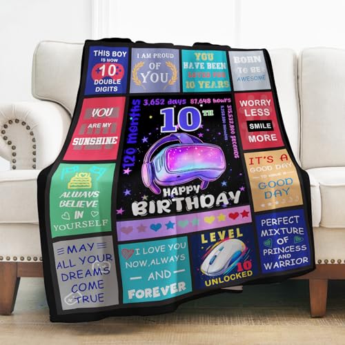 Levens Cute 10 Gifts for Kids, 10th Birthday Throw Blanket Gifts for Girls Boys, 10 Year Old Girl Birthday Gift Ideas, Happy 10th Birthday Presents for 10 Year Old Blanket 60"x50"
