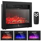 SIMOE 28.5" Electric Fireplace Insert, Wall Recessed & Mounted Heater with 3 Color Realistic Flames, 5 Brightness Levels, 750W/1500W Intelligent Thermostat, 8H Timer & Remote, ETL Certified, Black