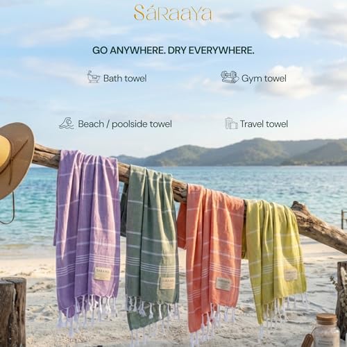 Image of Ultrasoft Bamboo Bath Towel | Quick Dry, Compact & Lightweight | Turkish Striped Satin Weave | Peach | 63x33 Inch | 210 GSM