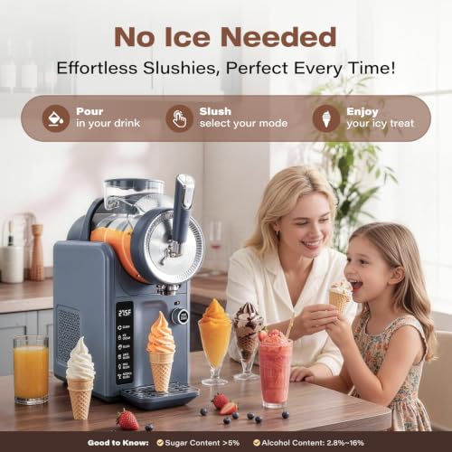 Image of SYINTAO Slushie Machine No Ice Needed, 2-in-1 Frozen Drink & Soft Serve Ice Cream Maker, Self-Chilling Slushy Maker with 5 Presets, LED Display & Auto Clean for Home & Party (Blue&Gray)