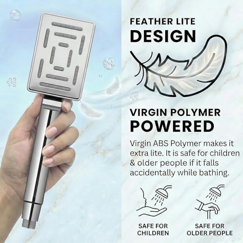 Image of Marcoware ABS Maze Rectangular Design Bathroom Hand Shower set with 1.5 Meter Ultra Flexible Hose & Wall Mount Hook, Chrome, Polished Finish