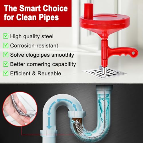 Miniatura 2 de Desatascador Tuberias Profesional 7.5m, Desatascador Tuberias Para Desague Fregadero, Espiral De Limpieza De Tuberías, Desatascador De Desagües En Espiral Para Cocina Baño,Lavabo,Bañera,Con Guantes