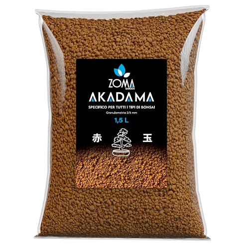 ZOMA Akadama per Bonsai professionale grani da 2-5 mm, Argilla Giapponese per bonsai e piante grasse varietà dura, Substrato Vulcanico, Drenante e Anti Ristagno - 1,5 L