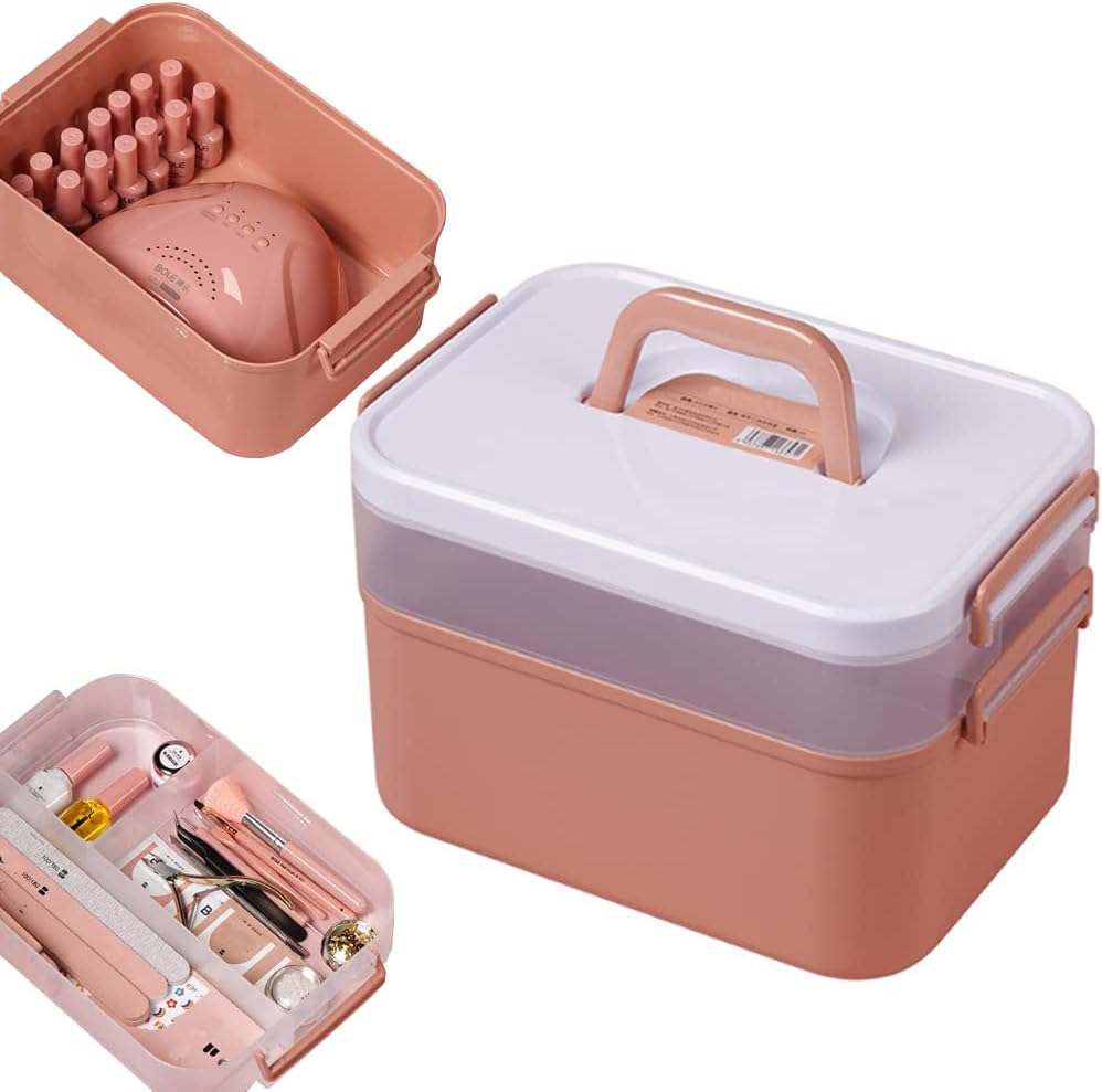 Portable Nail Care Organizer, Nail Dryer & Lamp, Travel Box with Removable Tray, Essential Oil, Orange