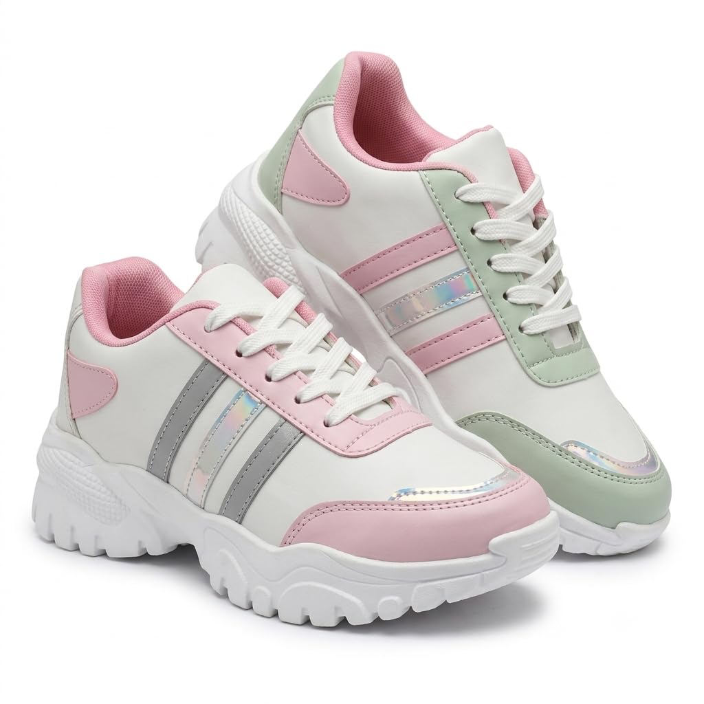 Pack of 2 Women’s Chunky Sneakers Combo Set – Stylish Pastel Pink & Sage Green Casual Running Shoes, Lightweight Non-Slip Platform Walking Shoes for Girls-image-43