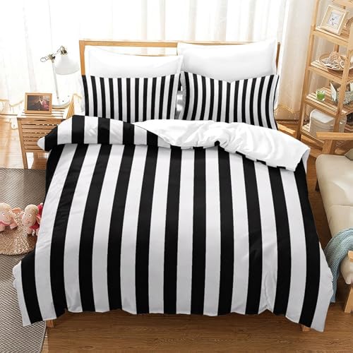 Housse de couette super douce noir et blanc à rayures verticales 140x200 - 3