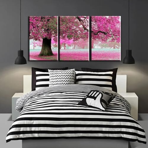 Impression sur toile moderne paysage abstrait arbre rose triptyque 40x60 - 2