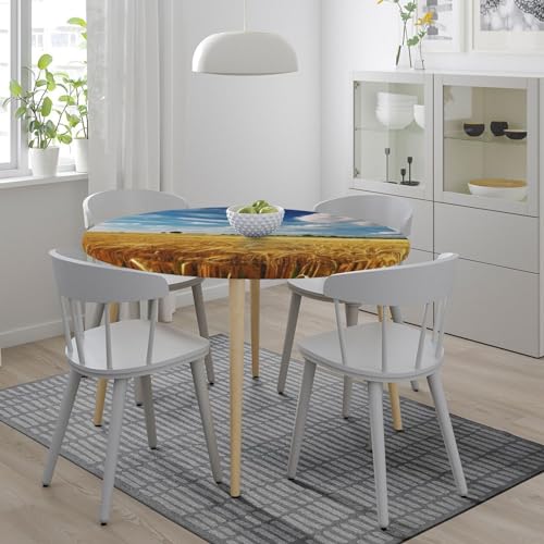 Nappe ronde imperméable élastique 120cm protège table imprimé champ de blé - 5