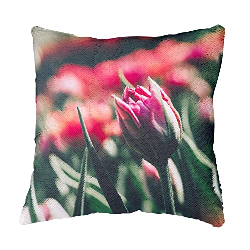 Coussin Sequin Paillettes Bleu Tulipe Rose Idée Cadeau Originale Maison