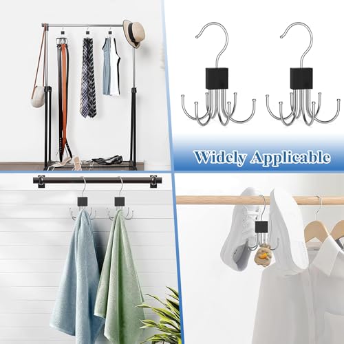 4 Stück Gürtel Aufbewahrung, 360 Grad Drehbarer Metall Gürtelhalter Platzsparend Gürtelhalter, Multifunktional Gürtel Organizer, Kleiderschrank Kleiderbügel Hook für Schals, Krawatten (Schwarz)