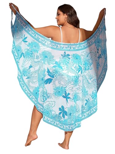 Verdusa Women's Plus Size Sarong Wraps Floral Bathing Suit Cover Up Asymmetrical Sleeveless Dress