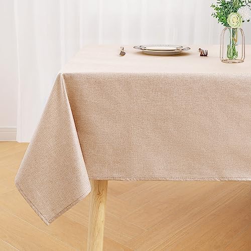 Smiry Square Table Cloth Wipe Clean 140x140 cm Fabric Tablecloth Waterproof Linen Wipeable Polyester for 4 Seater Dining Table Cover for Kitchen Indoor Outdoor, White
