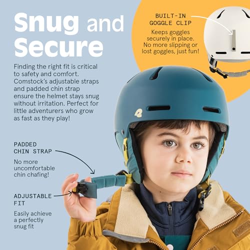 Image of Comstock Kids Ski & Snowboard Helmet with ABS Shell, EPS Impact Protection & 10 Cooling Vents - Adjustable Winter Sports Gear, Goggle Clip