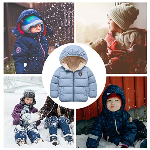 Image of Happy Cherry Boys Girls Winter Thick Jacket Warm Fleece Fur Lining Zipper Hooded Windproof Coat Outwear for 1-7 Years