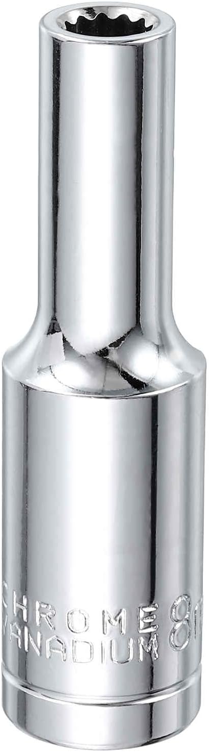 HARFINGTON 12 Points Socket 1/2" Drive 8mm Metric Deep Impact Socket Cr-V Steel Chrome Plating Flip Sleeve Nut Driver Wrench for Home Auto Nuts Bolts Repair