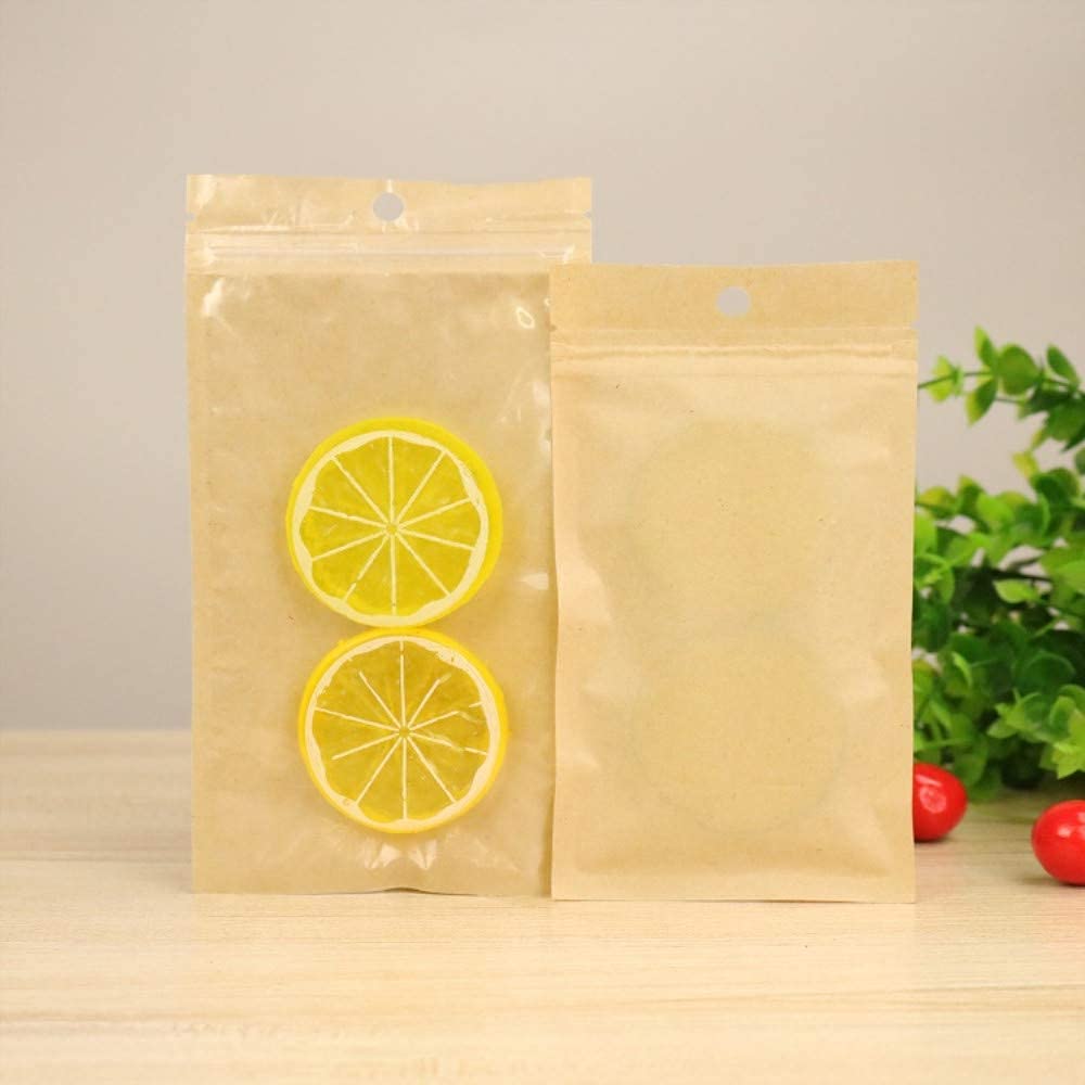 Bolsas ziploc, 100 Uds. Bolsas con Cierre Frontal de plástico Transparente tamaño pequeño Papel Kraft marrón resellable Poly(24x37cm (9.4x14.6 Inch))