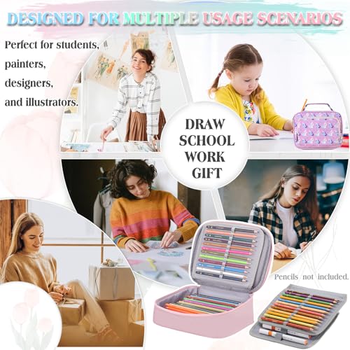 Image of VX VONXURY Large Pencil Case, 54-Slot Colored Pen Pouch 2 Removable Sleeves | Cute Zipper Pencil Bag Organizer, Top Handle, Front Zip Pocket, Durable Fabric for Art Supplies Markers School Travel College