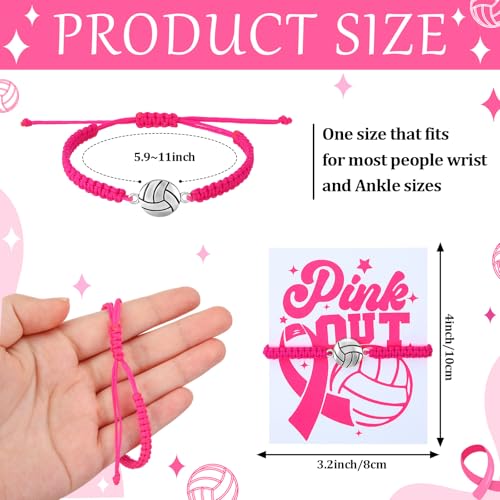 Tondiamo 30 Pieces Pink Out Volleyball Charm Bracelet Adjustable Bracelets with 30 Pcs Cardboard Volleyball Team Gifts for Team Players2