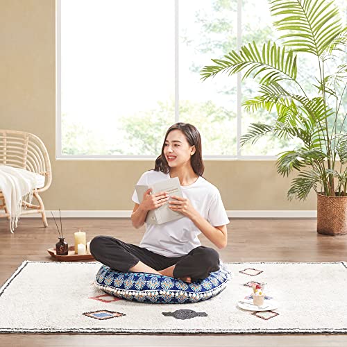 Codi Meditation Floor Pillow, Round Large Pillows Seating For Adults, Bohemian Mandala Circle Cushion For Outdoor Fireplace Yoga Living Room, 32 Inch, Memory Foam Added, Navy #TOP5